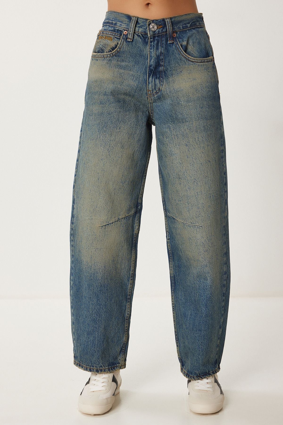 Mavi Yüksek Bel Soluk Efektli Baggy Jeans UT00027