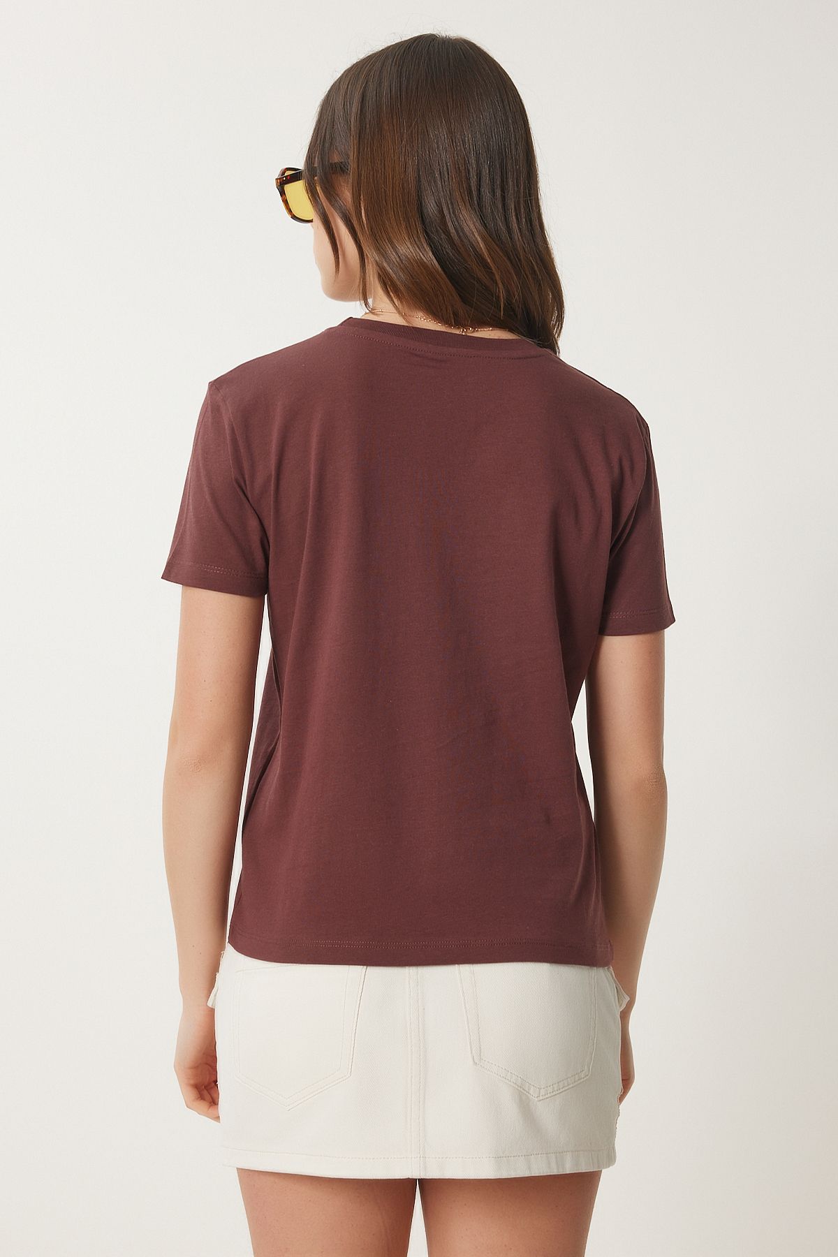 Kahverengi Ayıcık İşlemeli Pamuklu Örme T-Shirt CR00455