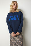 Lacivert Nakışlı Şardonlu Oversize Sweatshirt DP00190