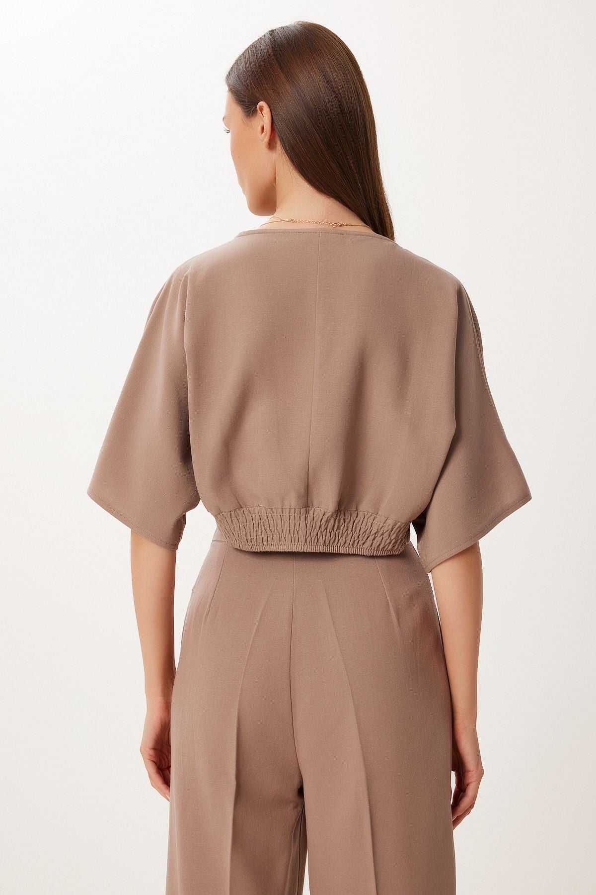 Vizon Keten Crop Bluz Pantolon Takım BV00138