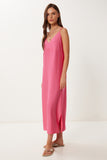 Pembe Askılı Yazlık Midi Krinkıl Elbise MX00195