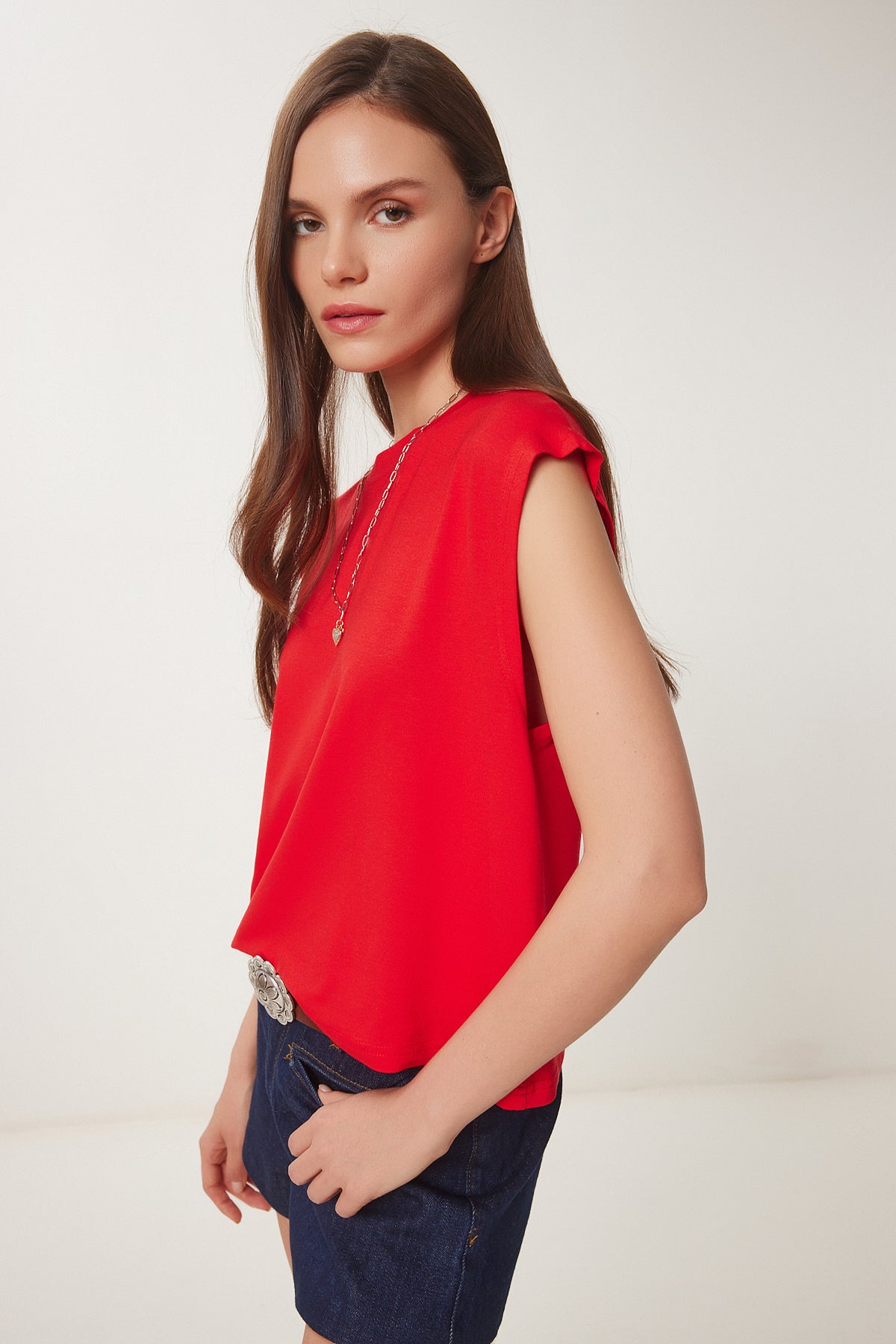 Kırmızı Basic Örme T-Shirt EN00643
