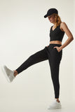Siyah Cepli Örme Spor Tayt OW00022