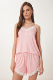 Pembe Dantelli Şortlu Pijama Takımı PQ00003