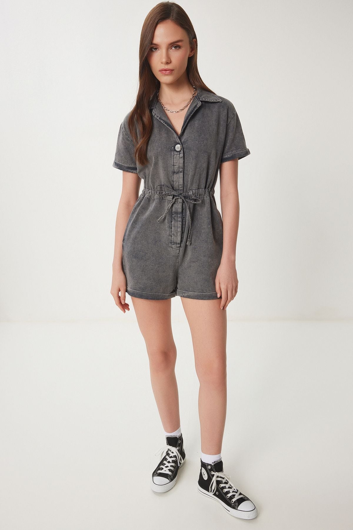 Antrasit Polo Yaka Yıkamalı Yazlık Gabardin Tulum RG00053