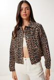 Siyah Bej Leopar Gabardin Ceket GP00023