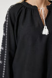 Siyah Nakışlı Oversize Keten Bluz RG00038