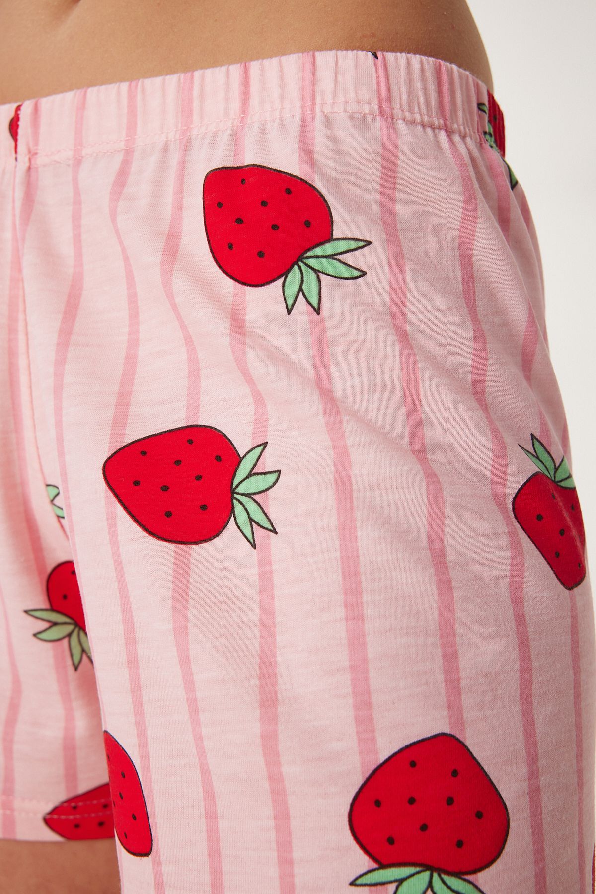 Pembe Beyaz Baskılı Şortlu Örme Pijama Takımı CE00096