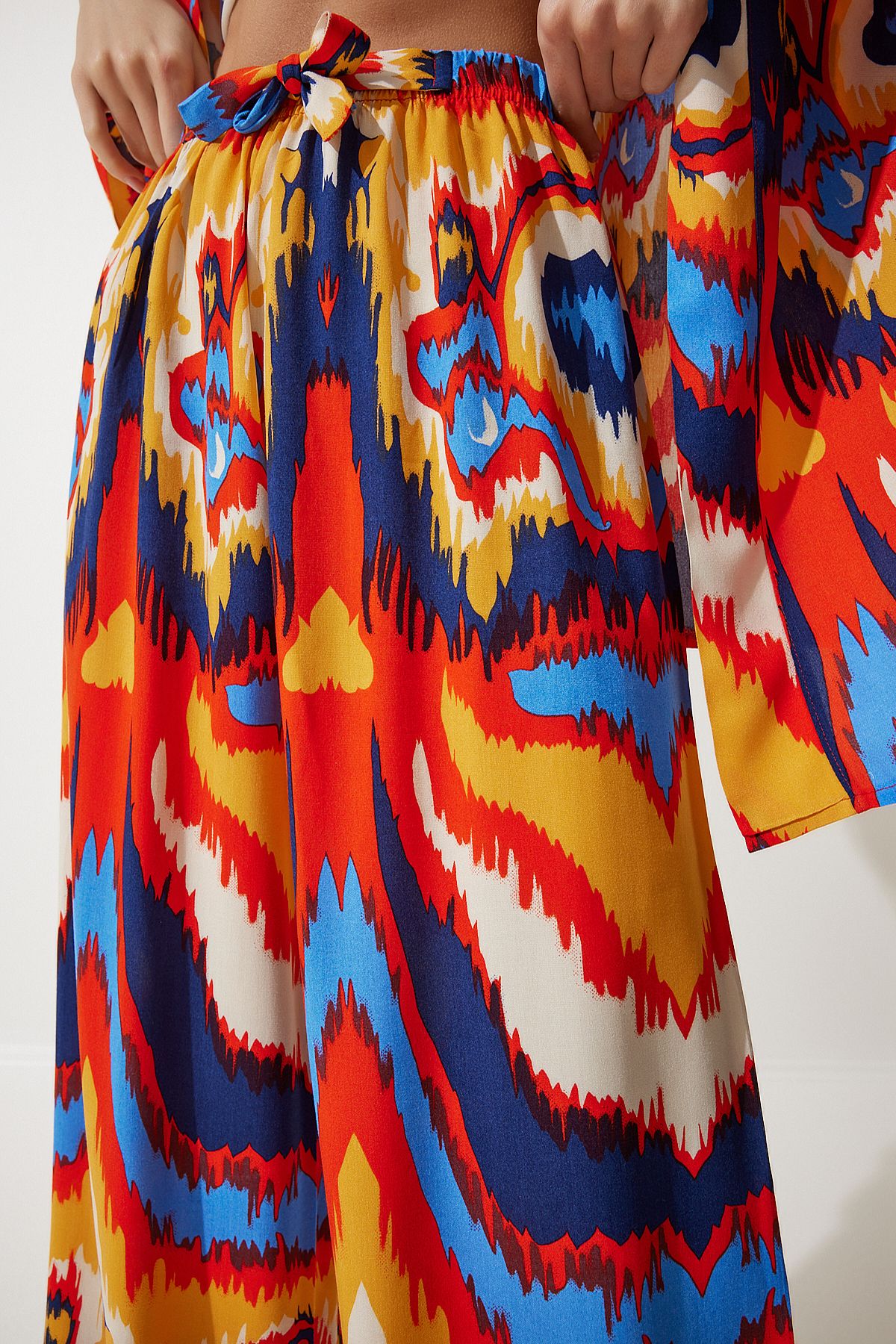 Oranj Desenli Kimono Palazzo Pantolon Takım EN00614