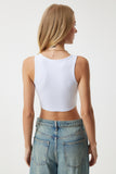 Beyaz Askılı Crop Örme Bluz OW00030