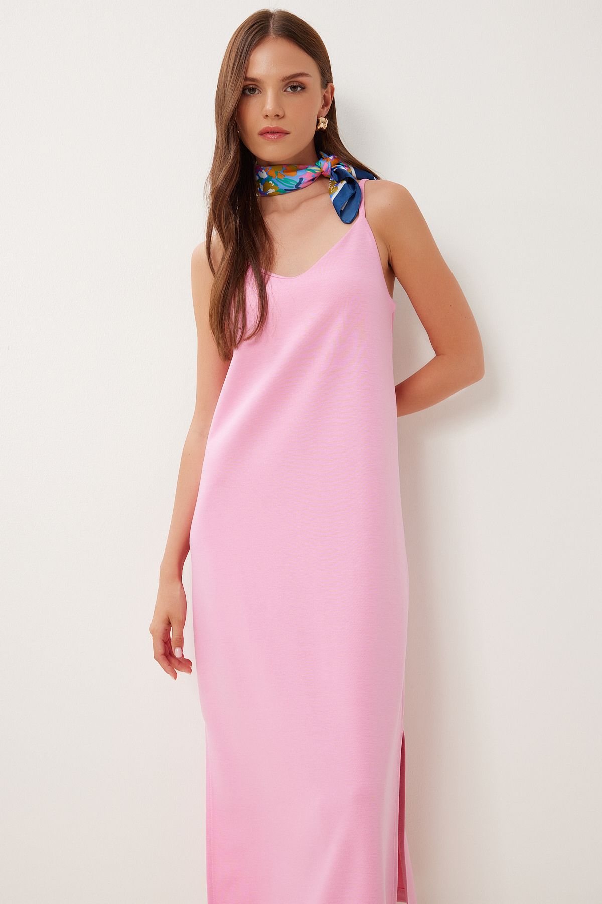 Pembe Askılı Basic Esnek Modal Elbise BV00150