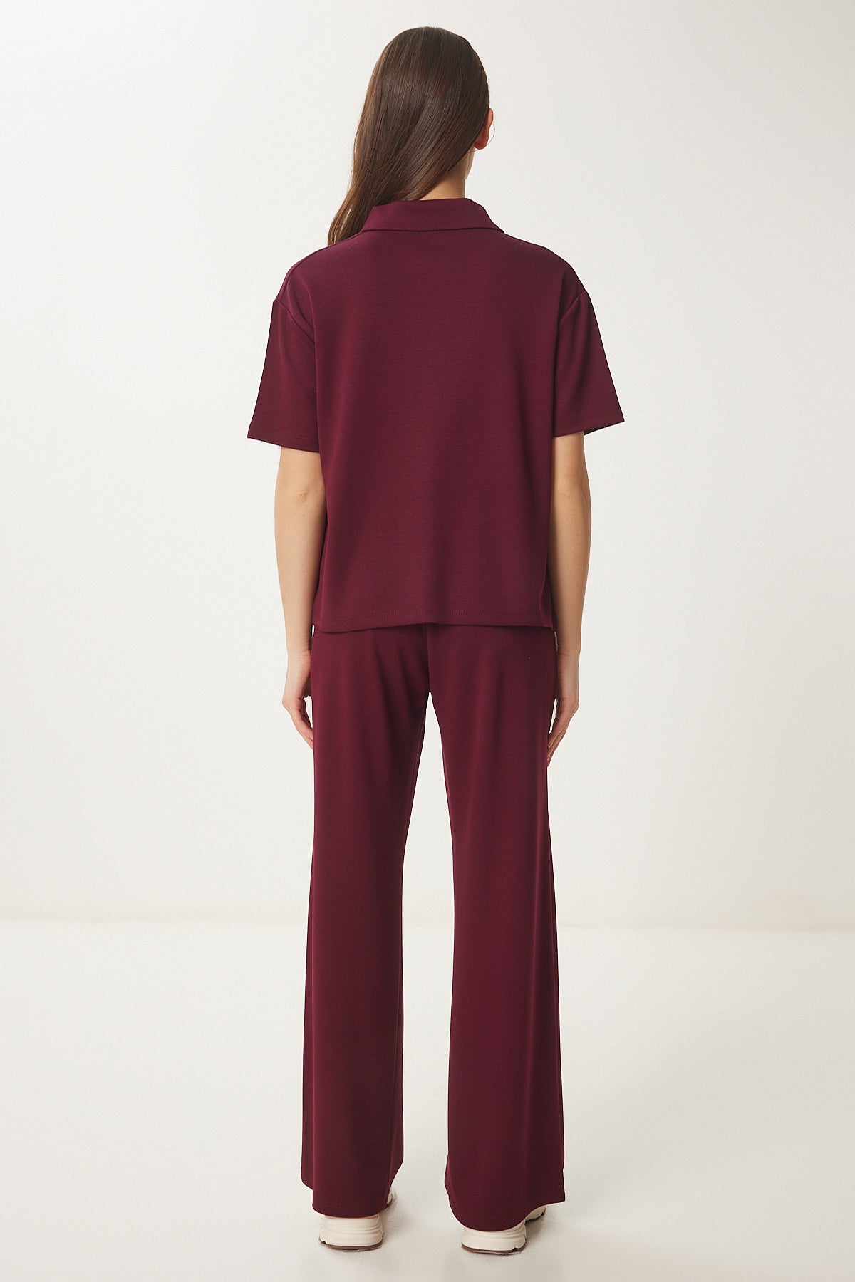 Bordo Polo Yaka Örme Alt-Üst Takım AN00231