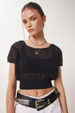 Siyah Ajurlu Yazlık Crop Triko Bluz ZA00076