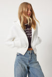 Ekru Kapüşonlu Şardonlu Fermuarlı Sweatshirt OW00051