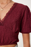 Bordo Balon Kollu Crop Örme Bluz ZV00278