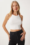 Ekru Halter Yaka Crop Triko Bluz  FN03341