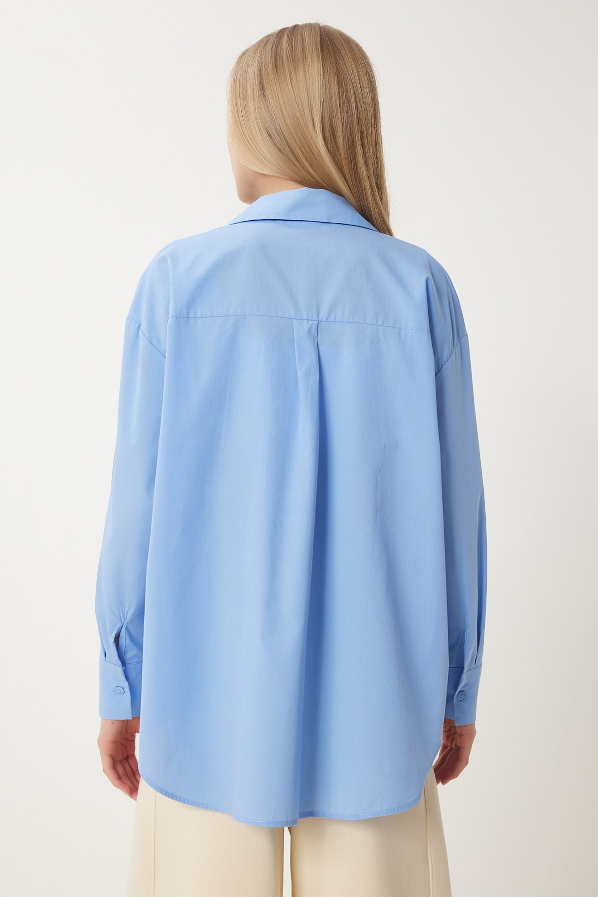 Mavi Pamuklu Oversize Uzun Gömlek BP00169