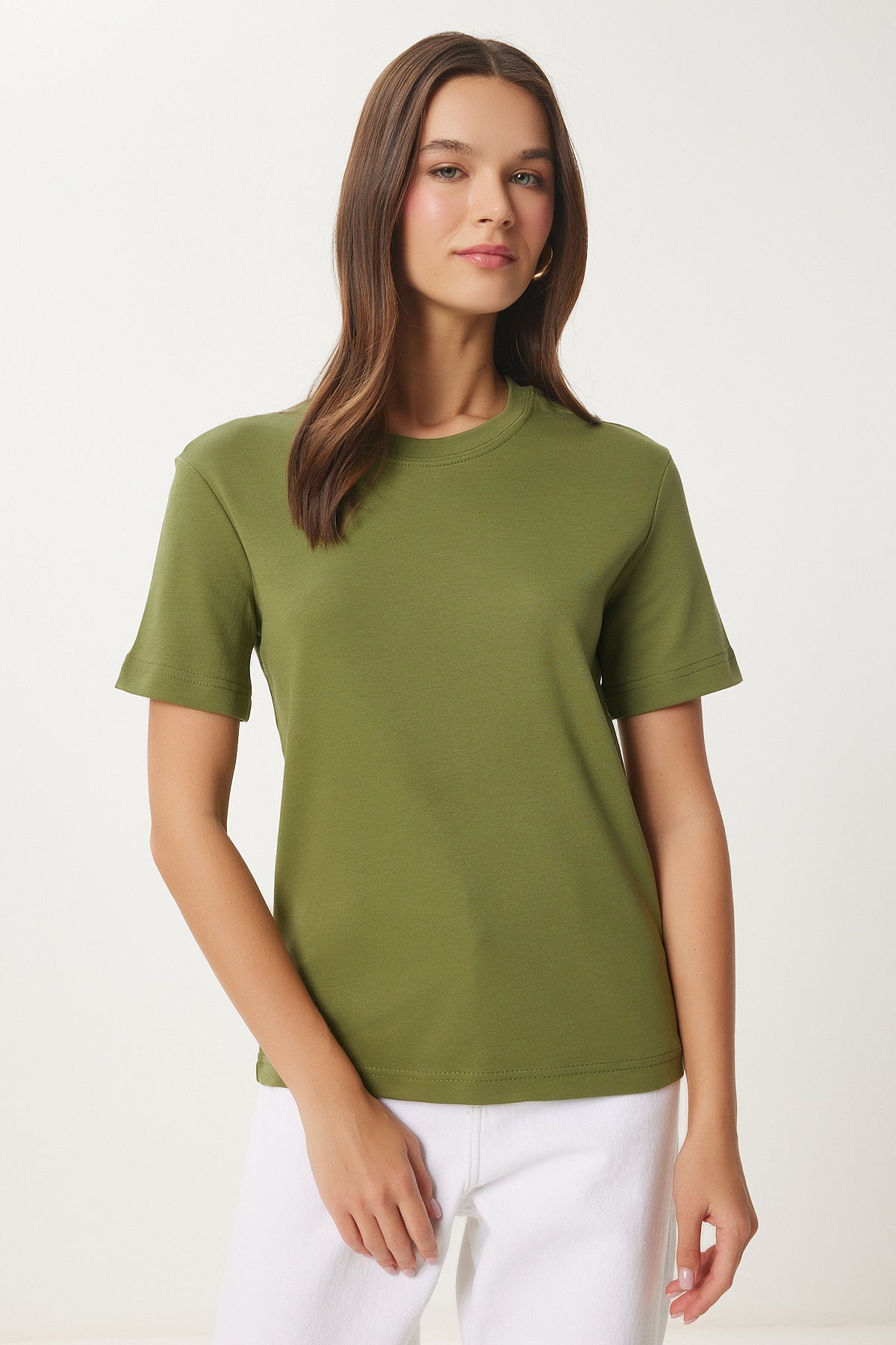 Yeşil Pamuklu Basic Örme T-Shirt AG00001