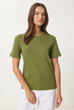 Yeşil Pamuklu Basic Örme T-Shirt AG00001