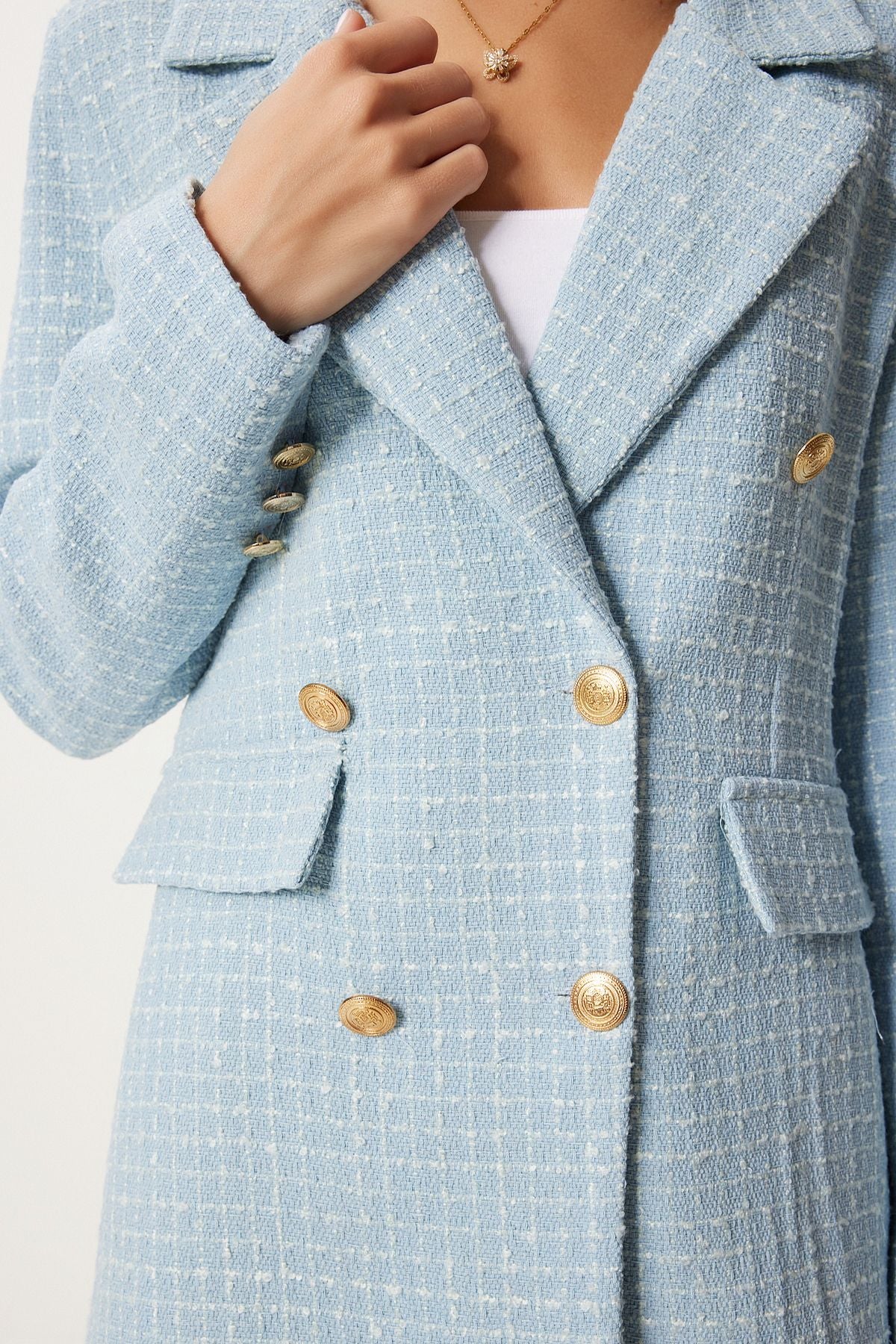 Gök Mavi Dügmeli Blazer Tüvit Ceket WF00004