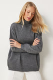 Gri Balıkçı Yaka Oversize Triko Kazak BV00084