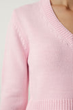 Açık Pembe V Yaka Crop Triko Kazak PF00040