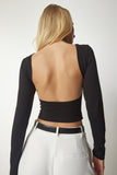 Siyah Arkası Açık Örme Crop Bluz TO00104