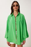 Yeşil Oversize Dökümlü Ayrobin Gömlek WF00129