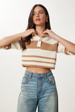 Krem Bej Çizgili Crop Triko Kazak MX00242