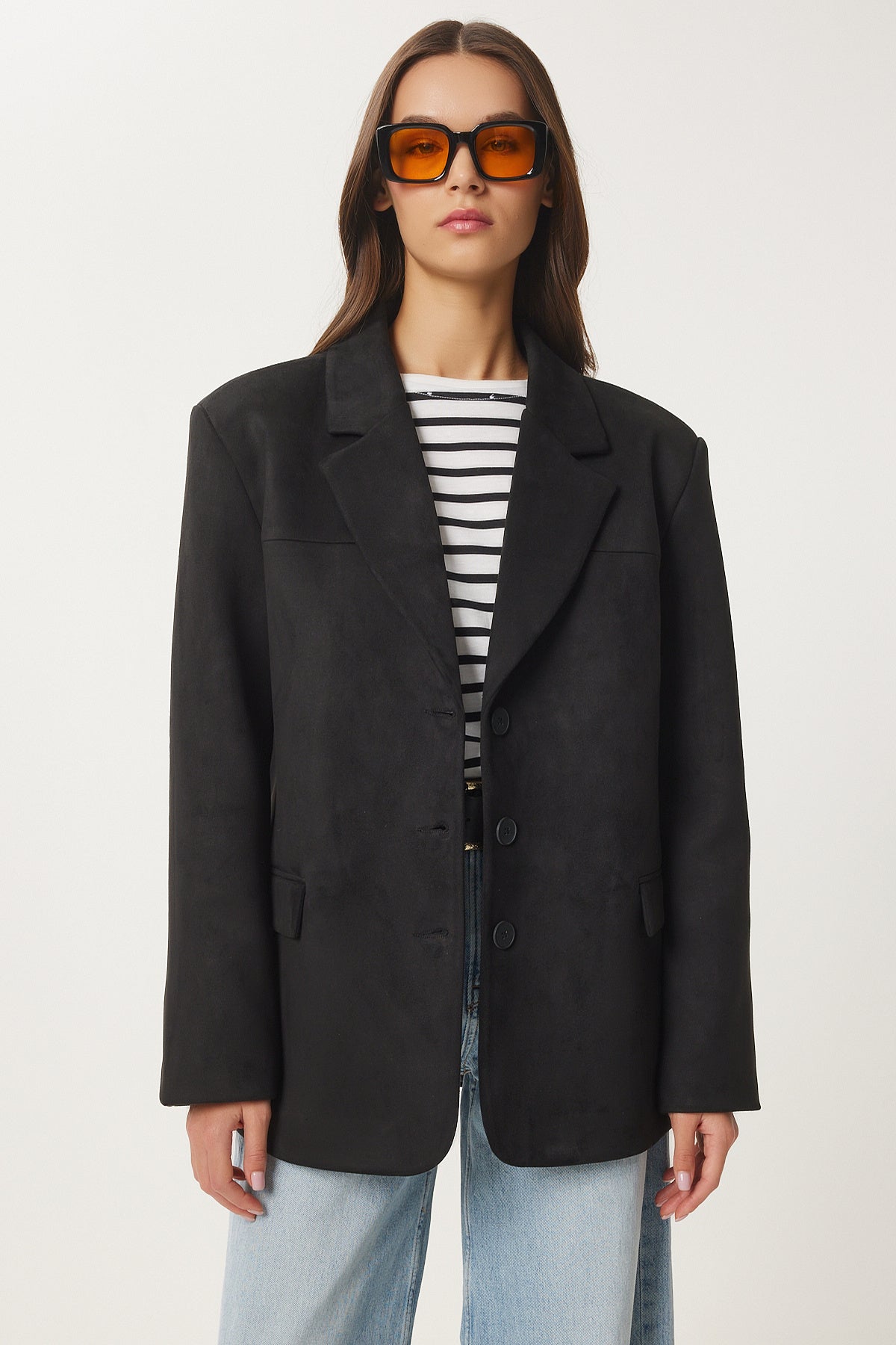 Siyah Premium Süet Blazer Ceket FN03443