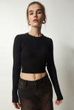 Siyah Fitilli Crop Triko Kazak PF00026