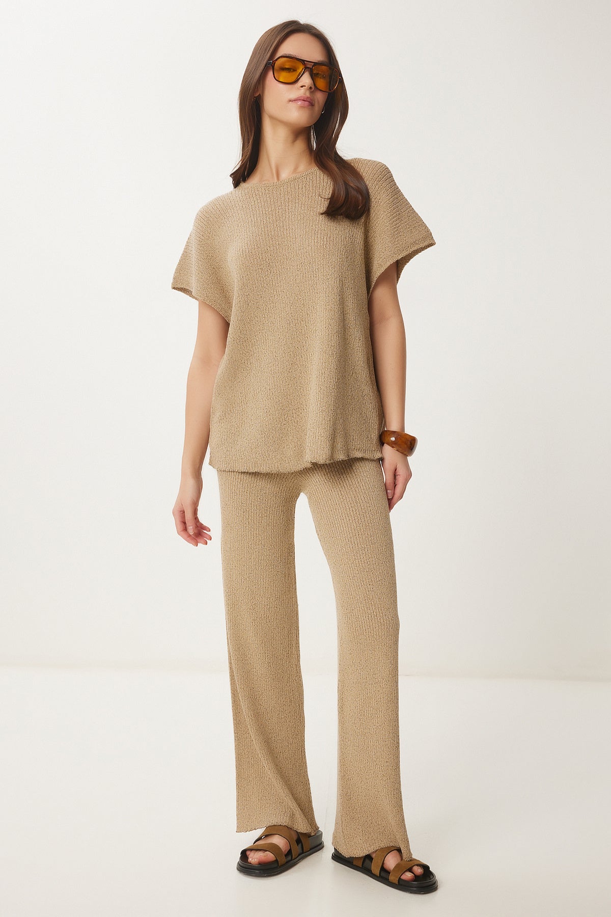 Bej Triko Bluz Pantolon Takım DP00240