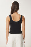 Siyah Kontrast Şeritli Crop Örme Bluz FW00005