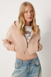 Bisküvi Kapüşonlu Şardonlu Fermuarlı Sweatshirt OW00051