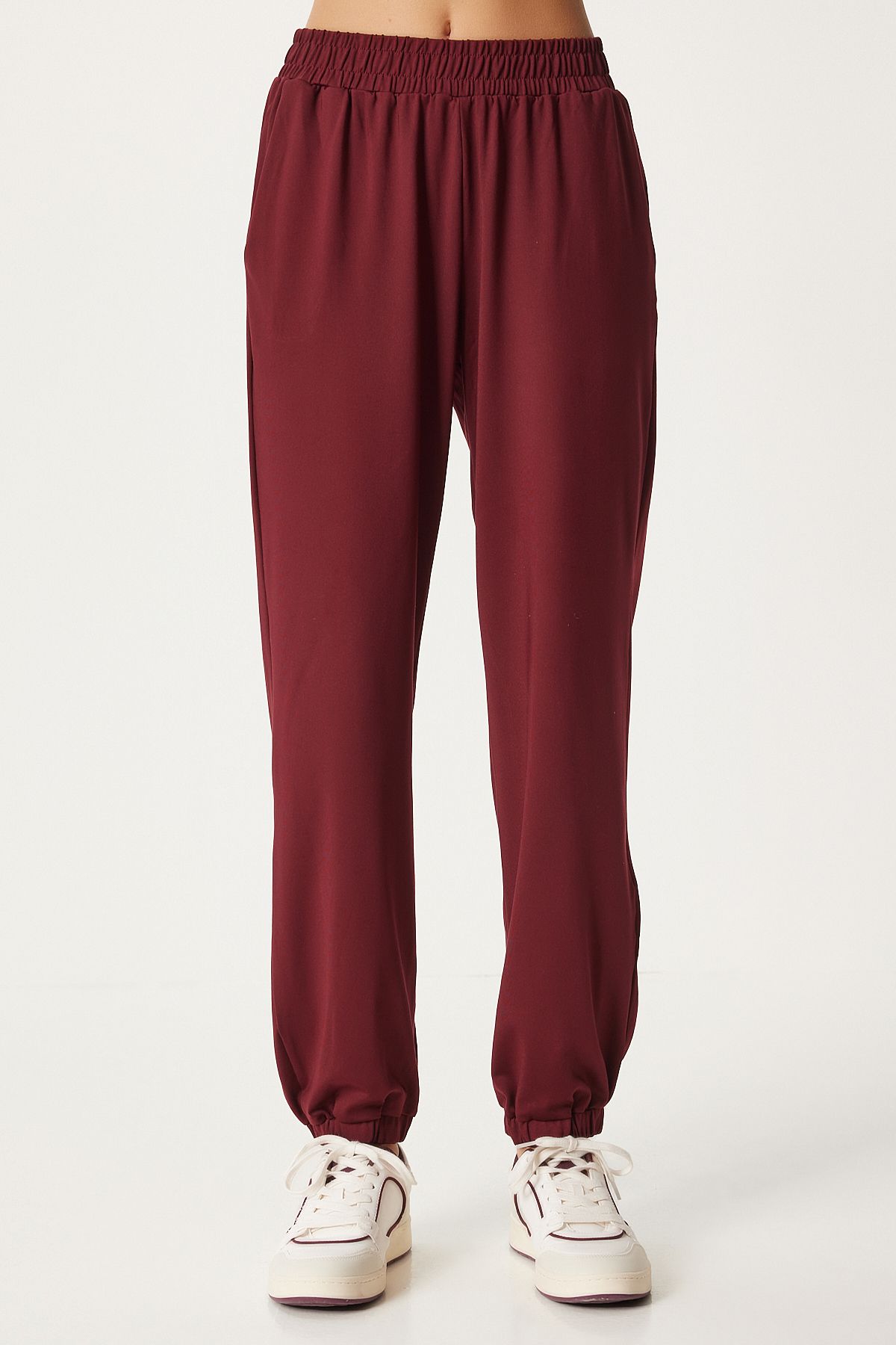 Bordo Crop T-Shirt Jogger Altlı Örme Eşofman Takımı FN03316