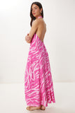 Pembe Halter Yaka Desenli Yazlık Viskon Elbise FG00042