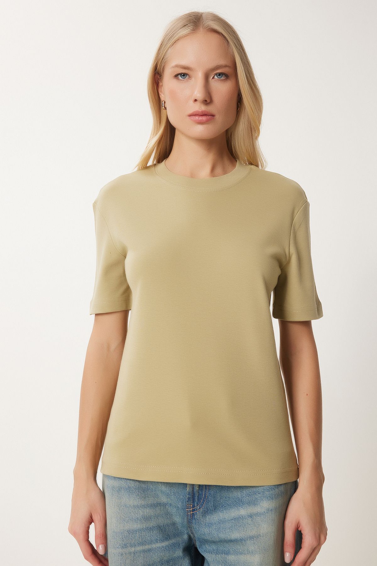 Açık Yeşil Pamuklu Basic Örme T-Shirt AG00001