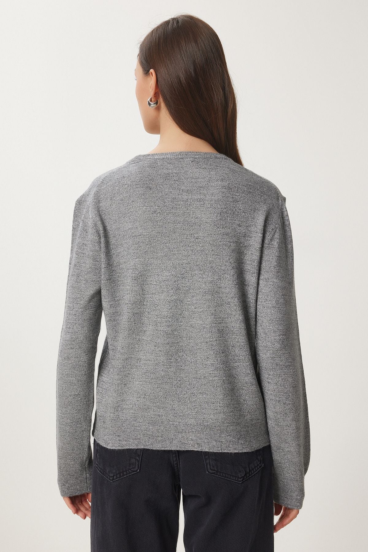 Gri Bisiklet Yaka Basic Triko Kazak US01004
