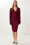 Bordo Kruvaze Yaka Triko Elbise PF00115