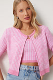 Pembe Triko Crop Hırka Takım PF00093