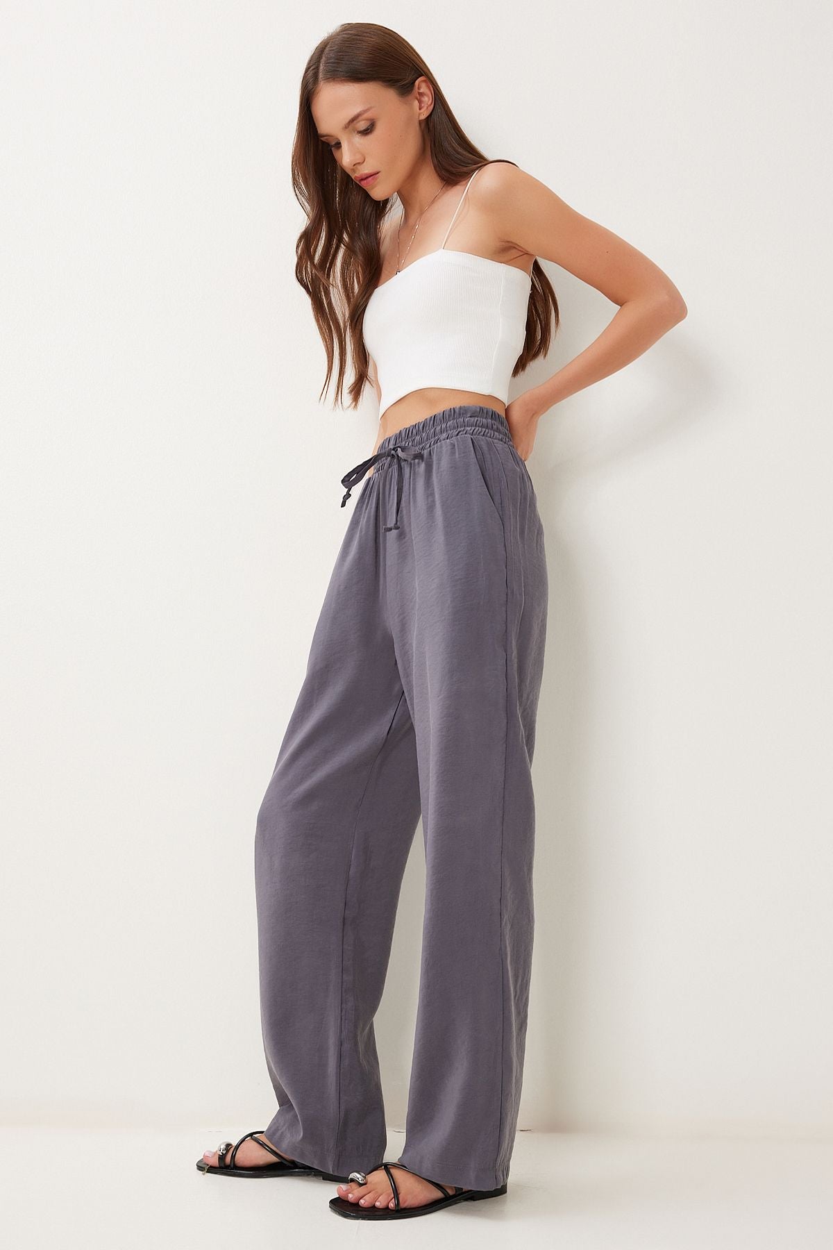 Antrasit Geniş Paça Yazlık Modal Pantolon BV00157