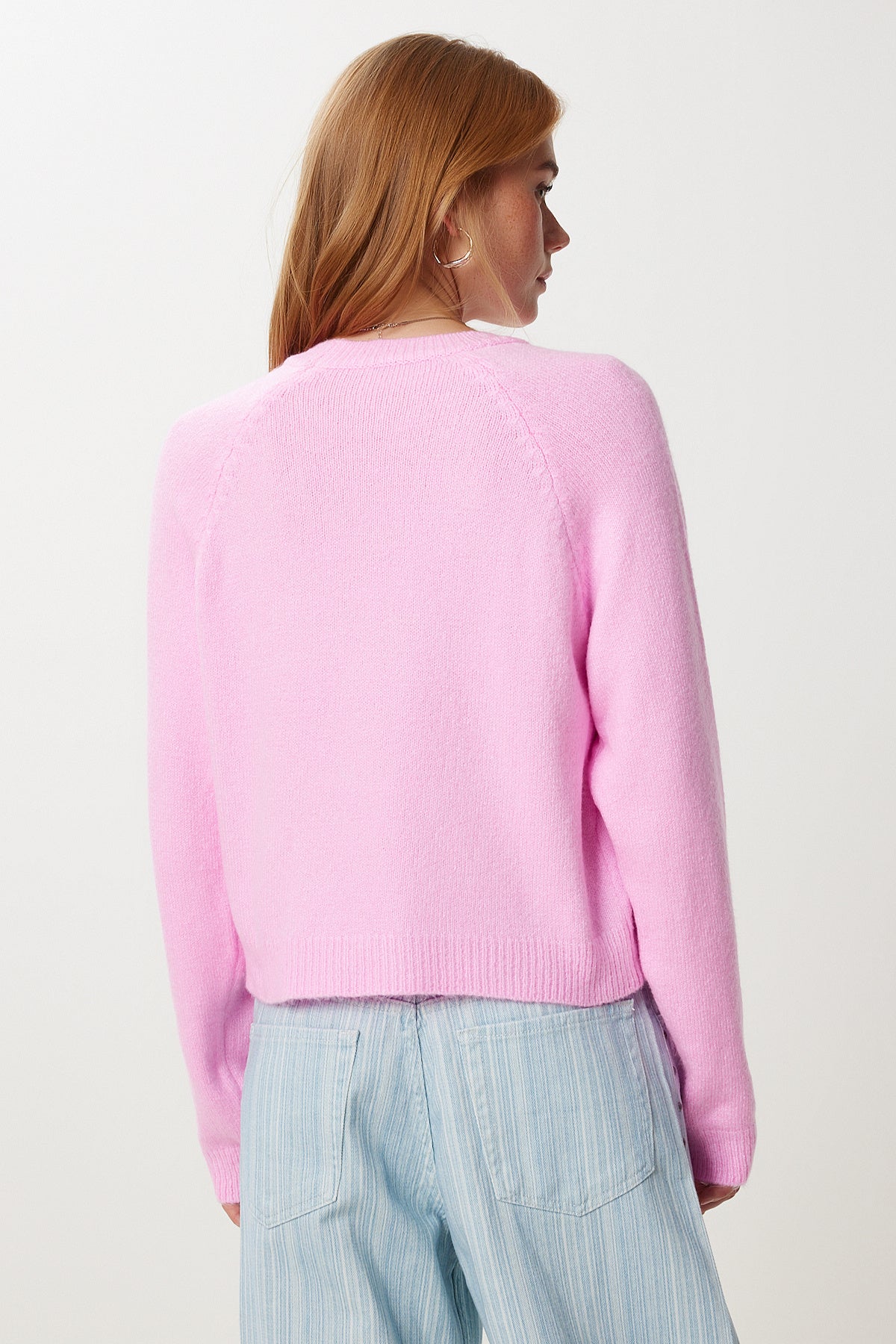 Şeker Pembe Basic Crop Triko Kazak Kİ00149
