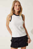 Beyaz Kolsuz Kontrast Renkli T-Shirt NJ00145