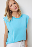Canlı Mavi Vatkalı Kolsuz Örme T-Shirt HY00015