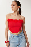 Kırmızı Tüy Detaylı Esnek Crop Büstiyer NS00428
