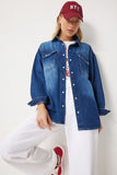 Koyu Mavi Kapaklı Cepli Denim Gömlek UL00044