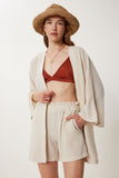 Taş Keten Kimono Şort Takım WF00105