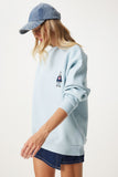 Gök Mavi Nakışlı Armalı Şardonlu Oversize Sweatshirt NJ00160