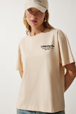 Krem Bisiklet Yaka Baskılı Örme T-Shirt NJ00137