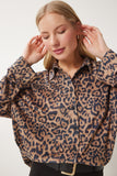 Siyah Bej Leopar Desenli Süet Gömlek FN03403